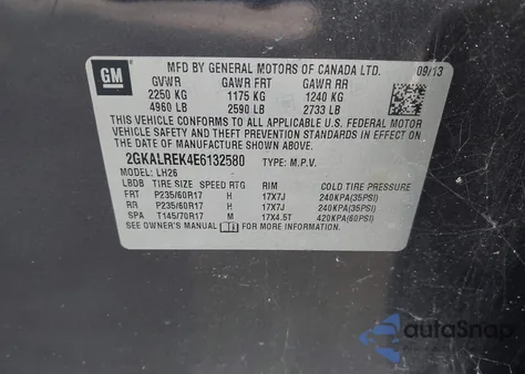 2014 GMC Terrain Sle-2 from USA, damaged, VIN 2GKALREK4E6132580
